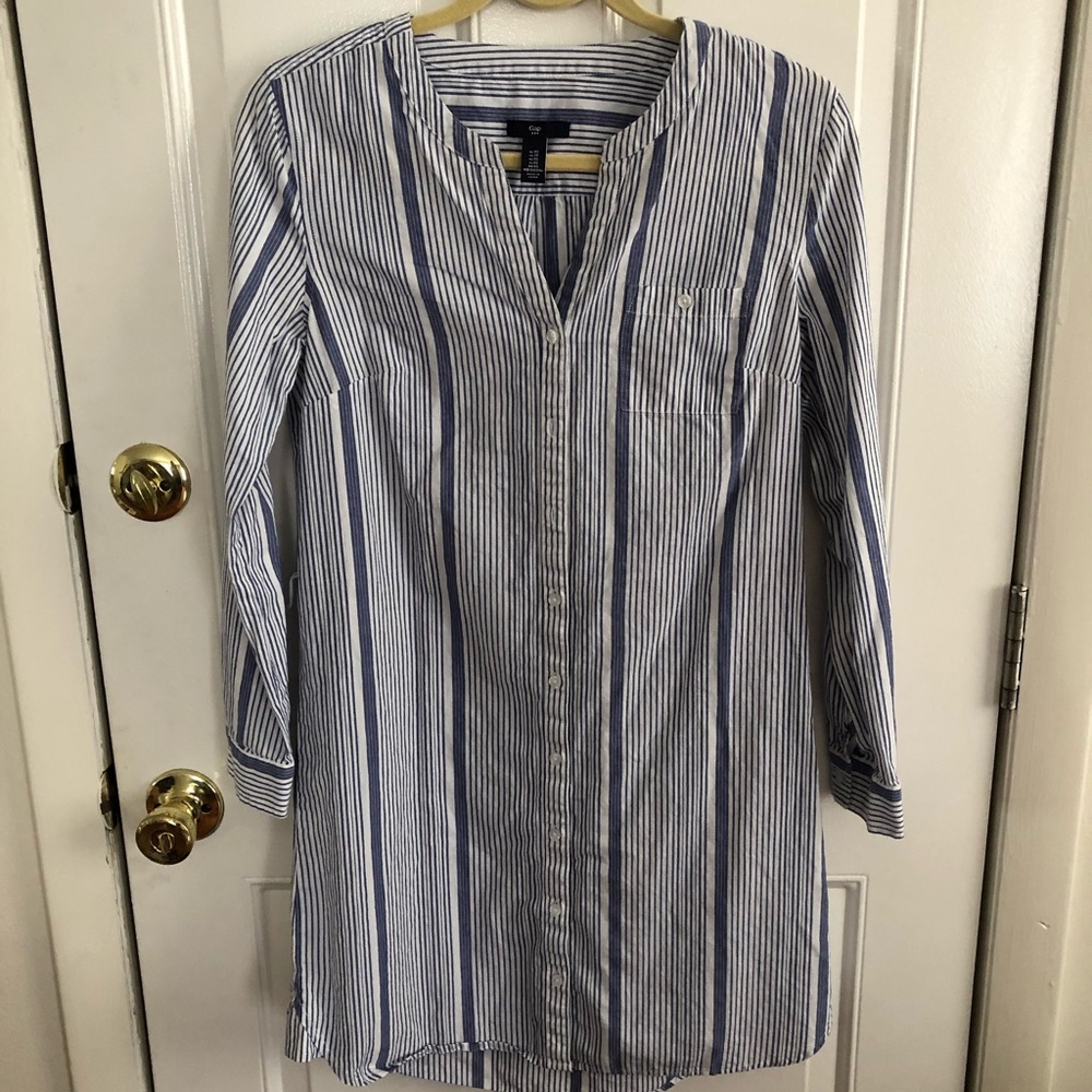 Blue white stripe linen dress